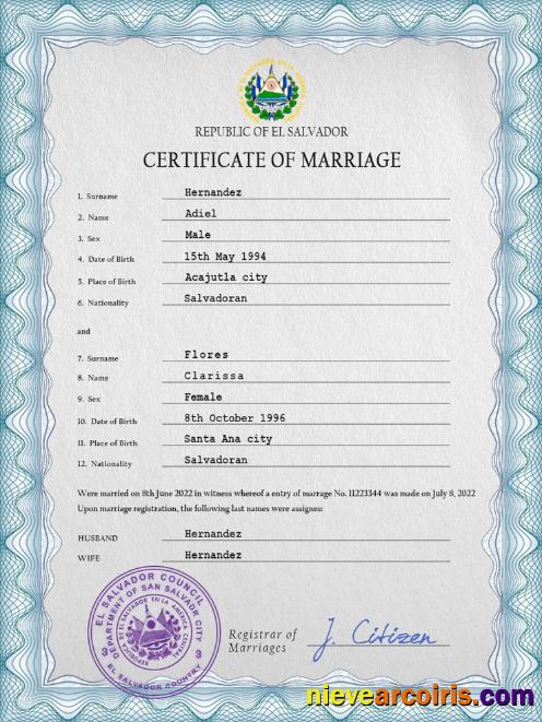 Salvador marriage certificate